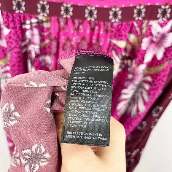 White House Black Market Pink Mixed Print Matte Jersey Maxi Dress V-Neck LARGE - Picture 5 of 7